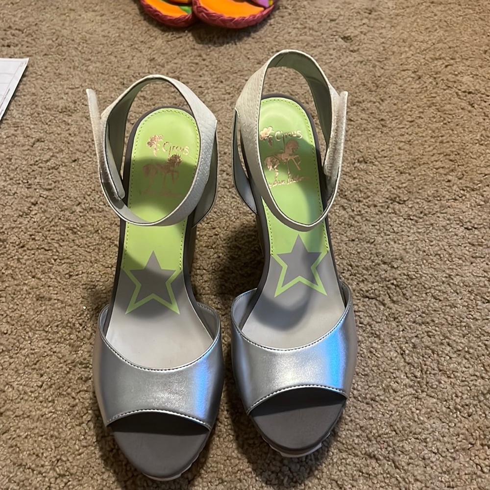 Sam Edelman silver and white wedge heel